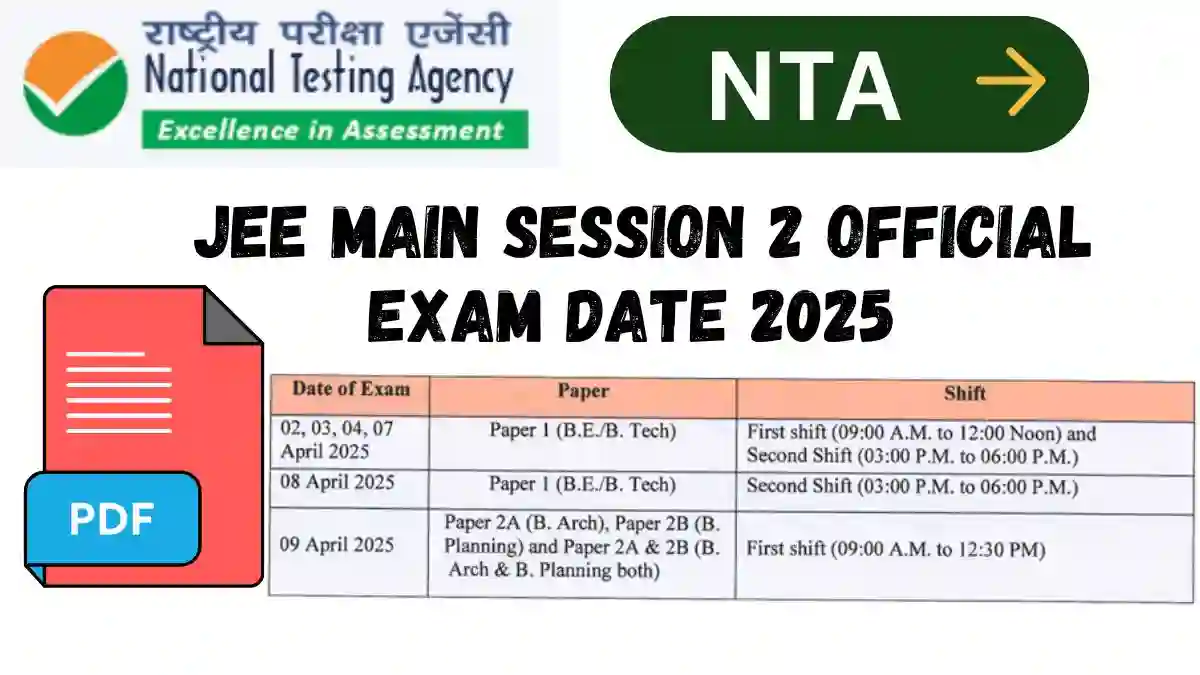 JEE Main Session 2 Official Exam Date 2025