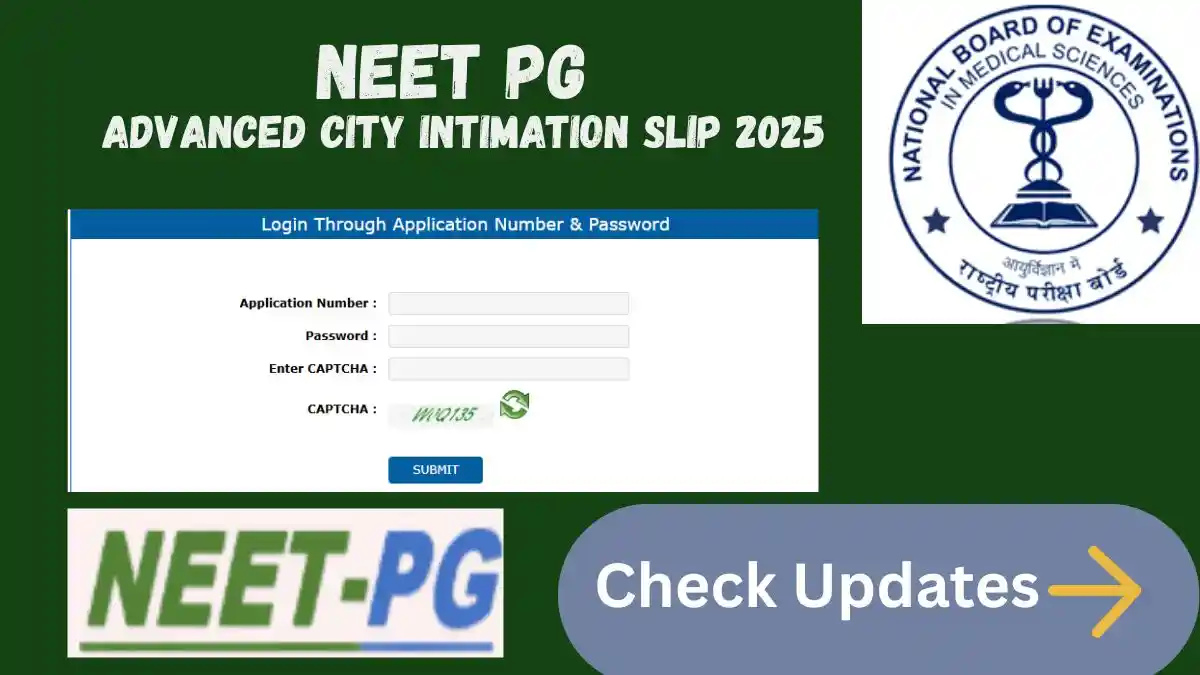 NEET PG 2025 Advanced City Intimation Slip