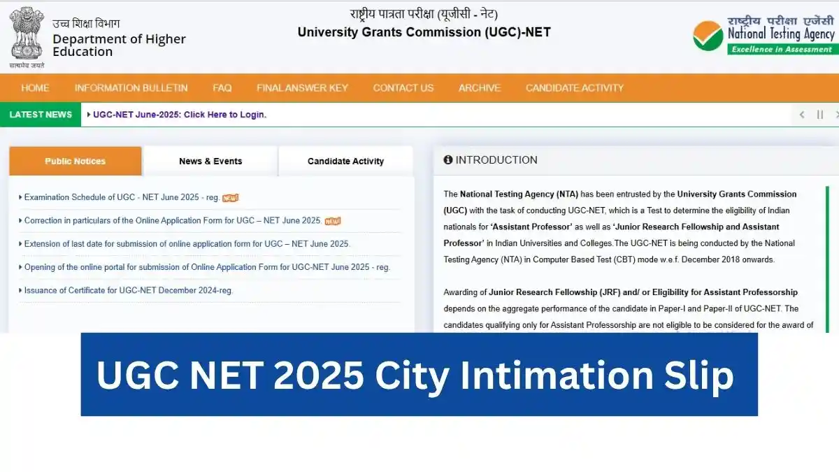 UGC NET 2025 City Intimation Slip