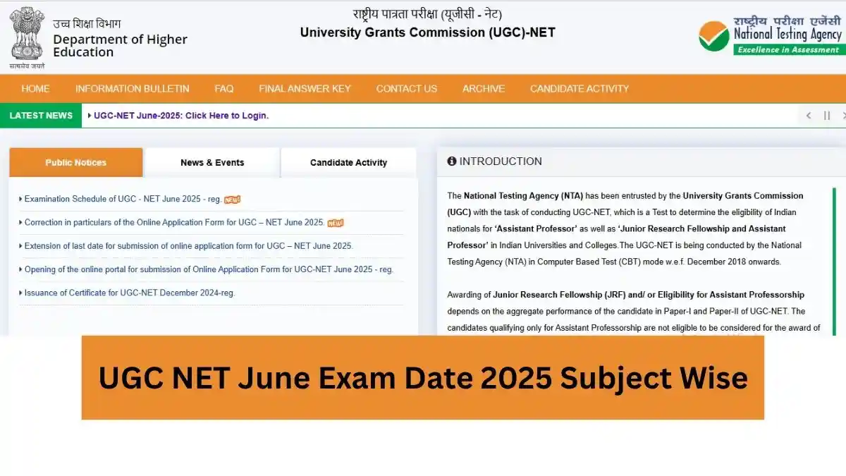 UGC NET June Exam Date 2025 Subject Wise